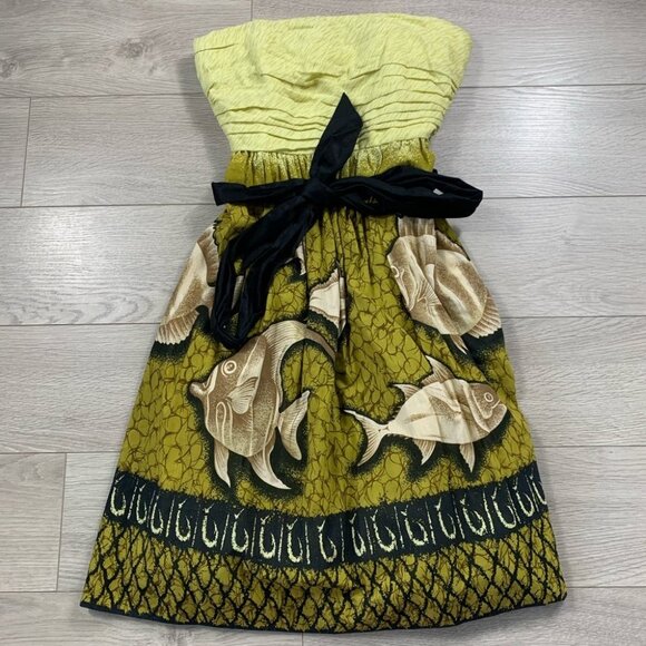 Anthropologie Vanessa Virginia Fish Pattern Baxter Bay Mini Strapless Dress - Picture 3 of 16